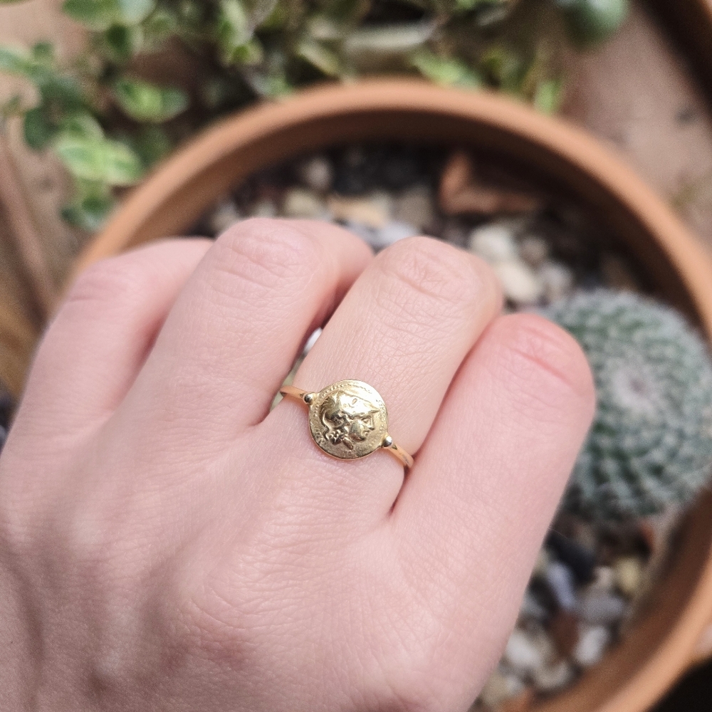 Dainty Gold Vermeil 925 Sterling Silver Greek Roman Coin Ring